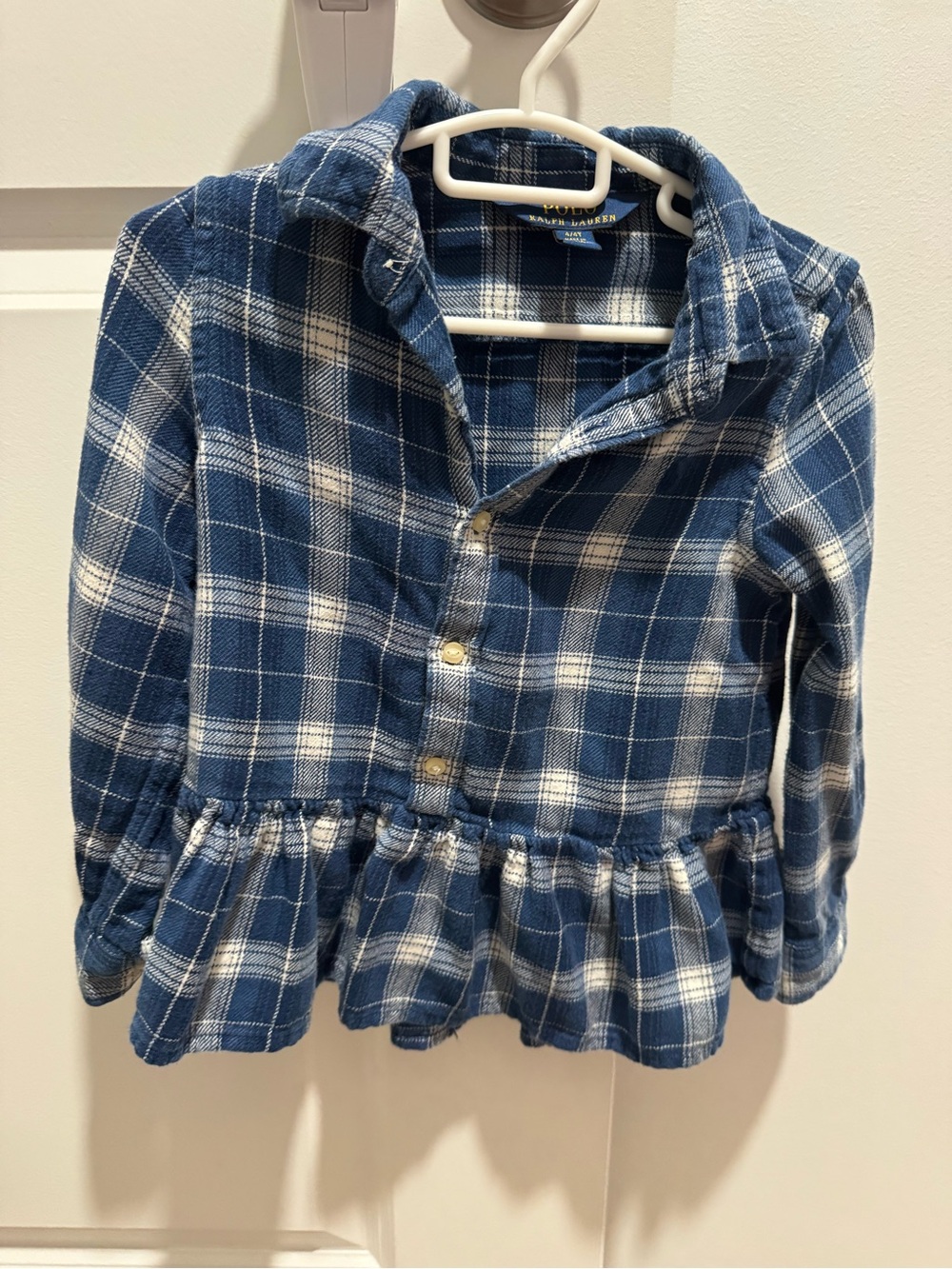Polo by Ralph Lauren Blue & White Plaid Peplum Button-Up Top size 4T